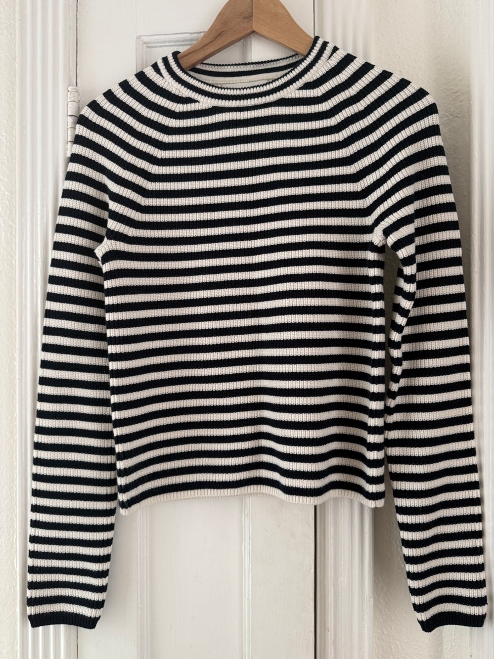 Banana Republic Black and White Striped Ribbed Long Sleeve Top